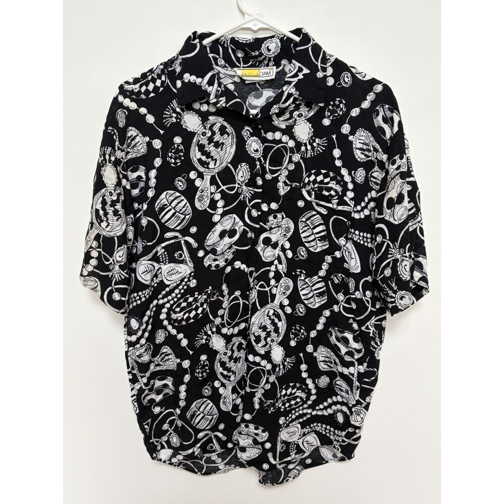 VTG Traffic Jam Novelty Print Shirt Medium Black White Abstract Sports 80s 90s